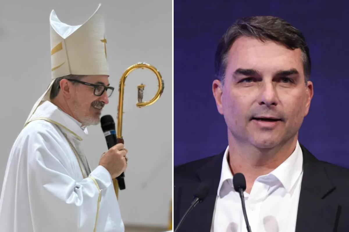 Bispo Dom Vicente Ferreira e senador Flávio Bolsonaro (PL)