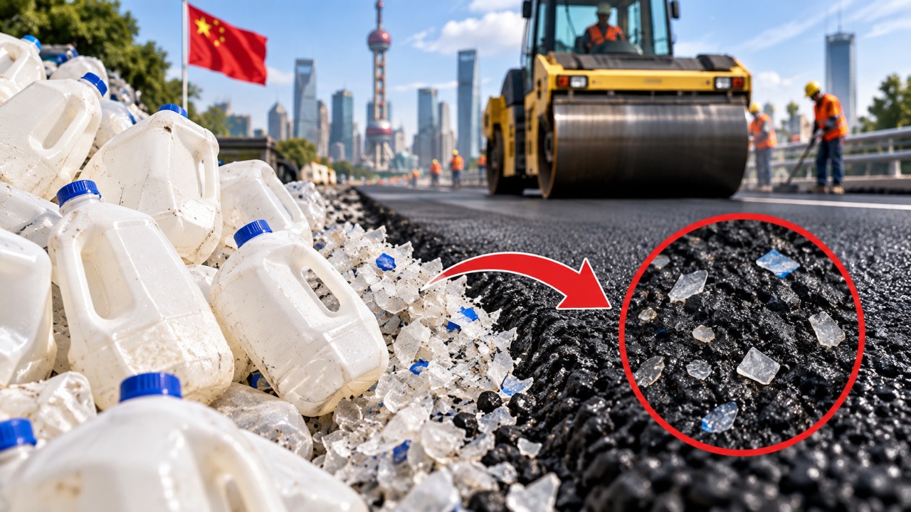 A China construiu sua primeira estrada de plástico usando 6 mil garrafas de leite: o resultado transformou resíduos difíceis de reciclar em um material útil para pavimentação