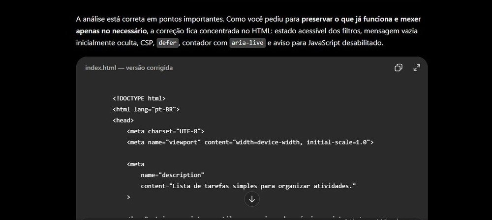 O ChatGPT corrige os problemas do código com base na avaliação feita pelo Claude — Foto: Diedrich Bader/TechTudo