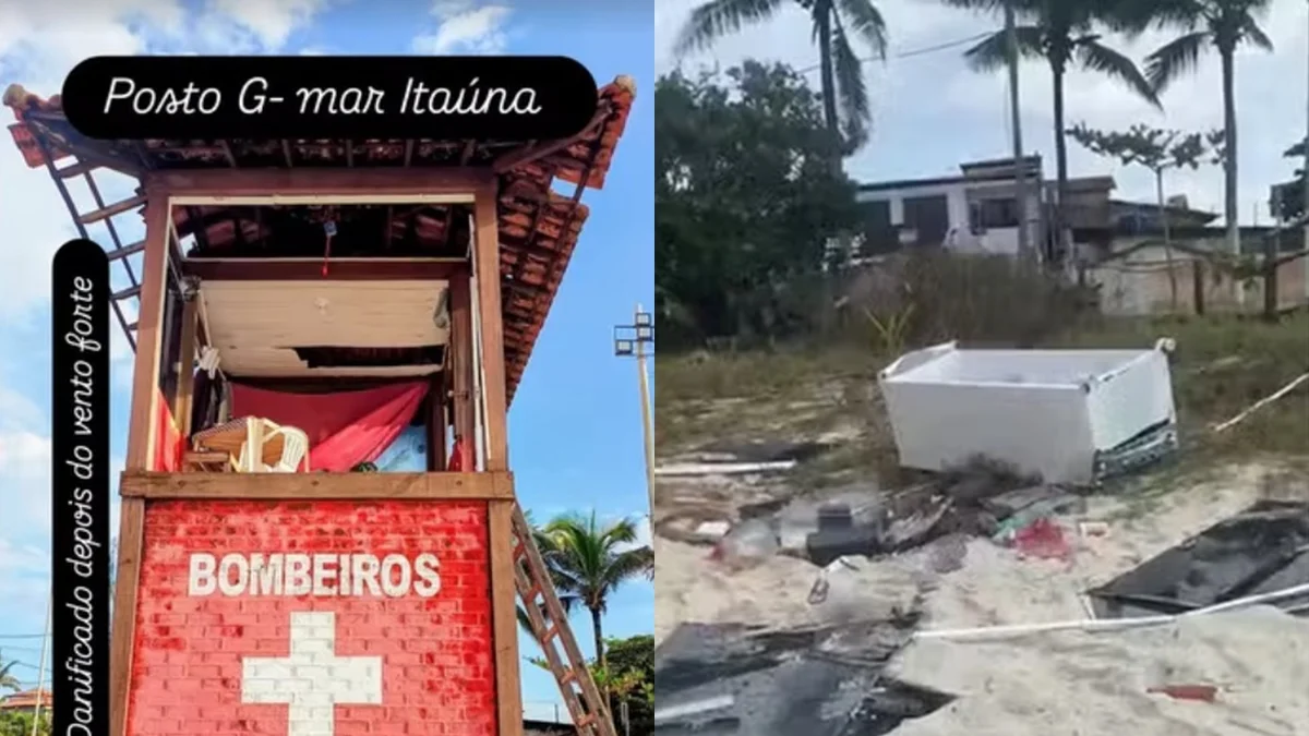 Ventania causa estragos e derruba geladeira de posto de guarda-vidas no RJ