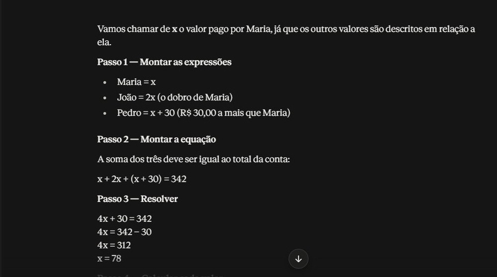 Equação matemática resolvida pelo Gemini — Foto: Diedrich Bader/TechTudo