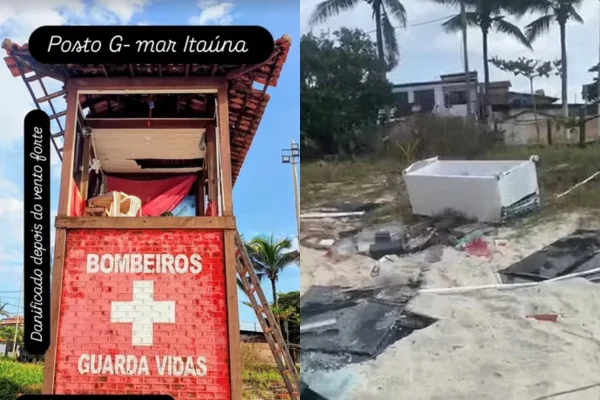 Ventania causa estragos e derruba geladeira de posto de guarda-vidas no RJ