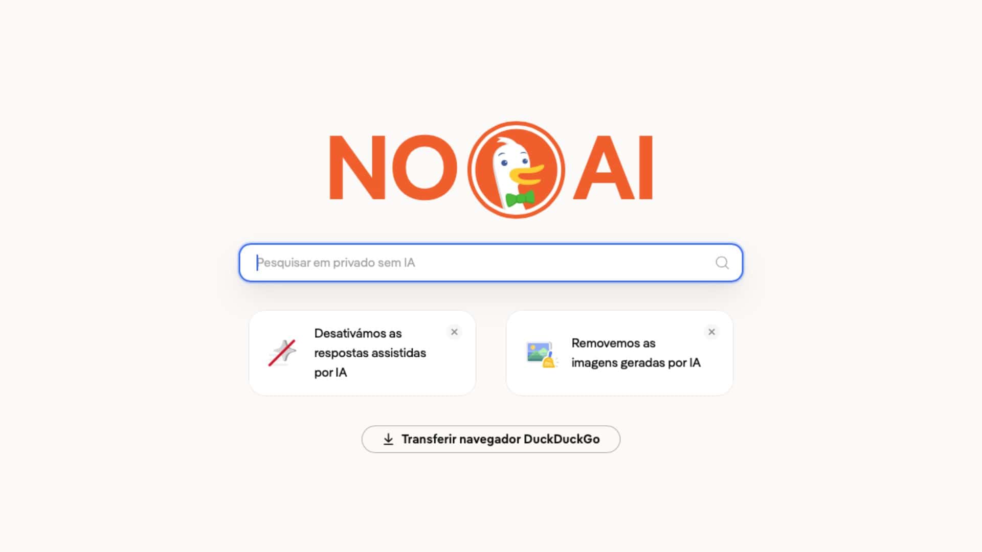 Captura de tela de versão de DuckDuckGo sem inteligência artificial (IA)