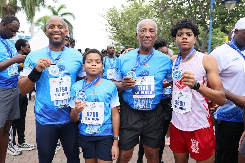 Generations of Leiba men turn out in support of the 2026 5K Blue Run/Walk to raise awareness for prostate cancer. Pictured from left are: Emile Leiba, attorney-at-law; Alex Leiba; John Leiba; and Jonathan Leiba.