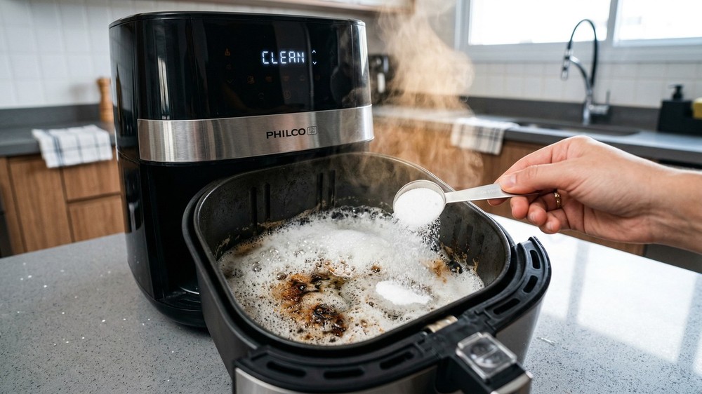 Utilizar percarbonato de sódio para limpar air fryer é uma boa prática de limpeza — Foto: Reprodução/Redes Sociais