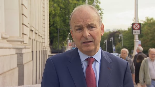 Taoiseach Micheál Martin speaking on his way into a Cabinet meeting
