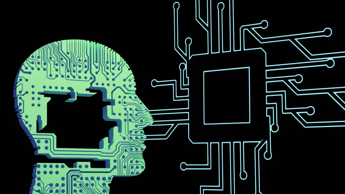 representação de robô e chip de inteligência artificial