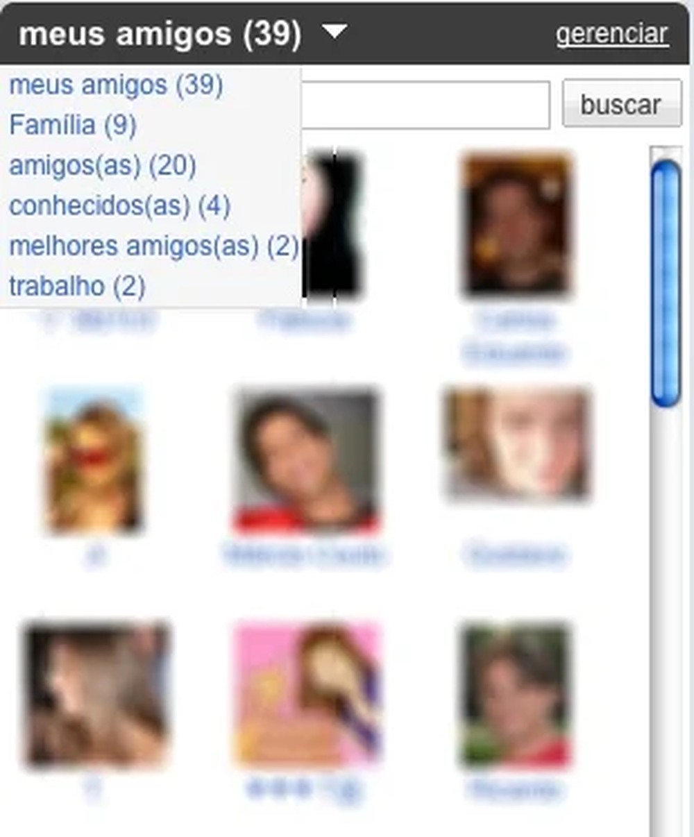 Lista de amigos do Orkut organizava os contatos do usuário em categorias como família, conhecidos, melhores amigos e trabalho — Foto: Reprodução/Orkut