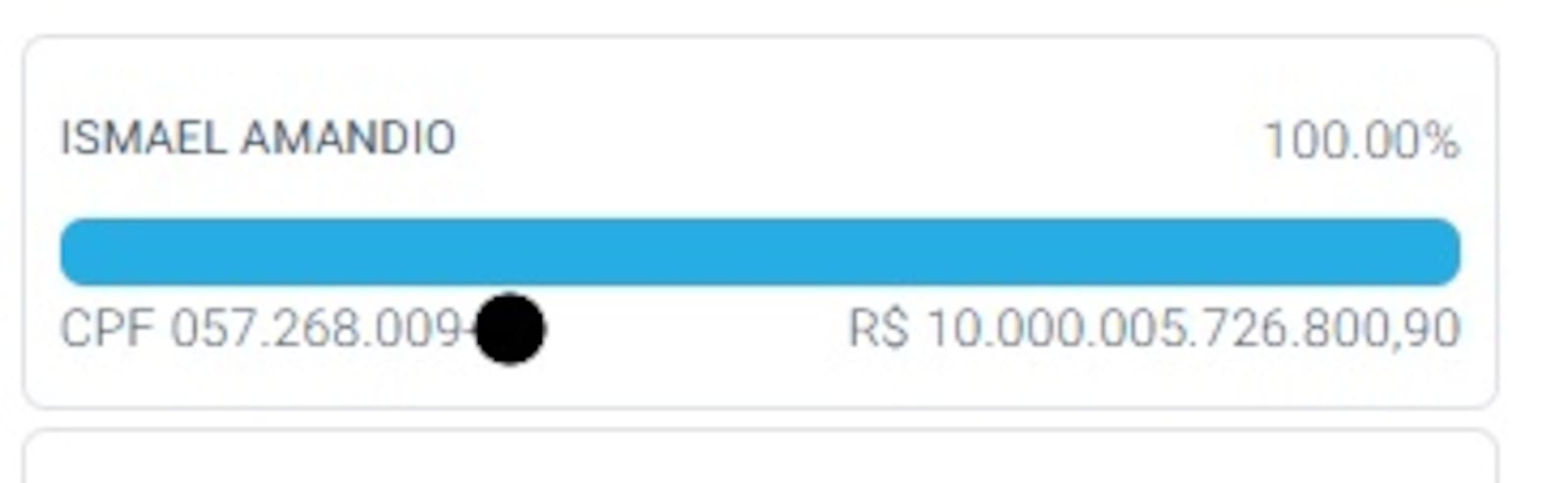 Reprodução da imagem com a doação ao candidato no site do TSE