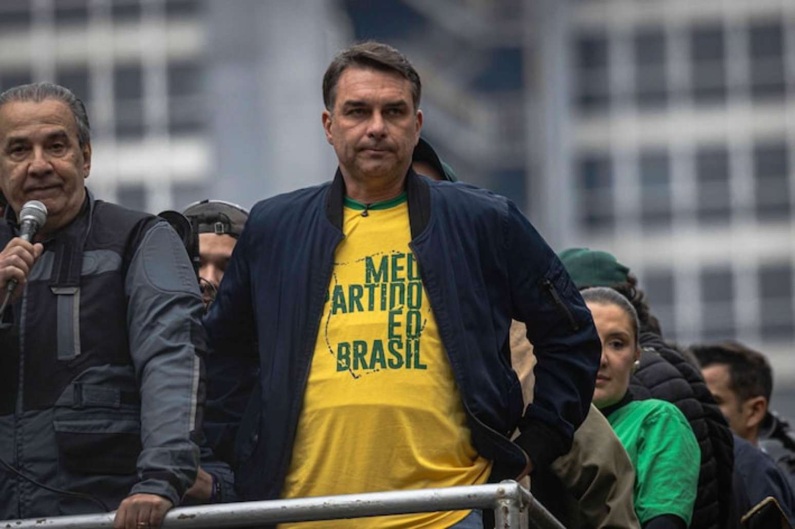 O candidato Flávio Bolsonaro em ato na Avenida Paulista, em 7 de setembro