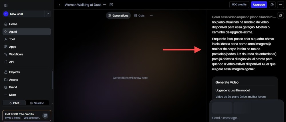 Runway oferece uma quantidade de créditos grátis para testar a plataforma, mas não o suficiente para a produção do vídeo — Foto: Diedrich Bader/TechTudo