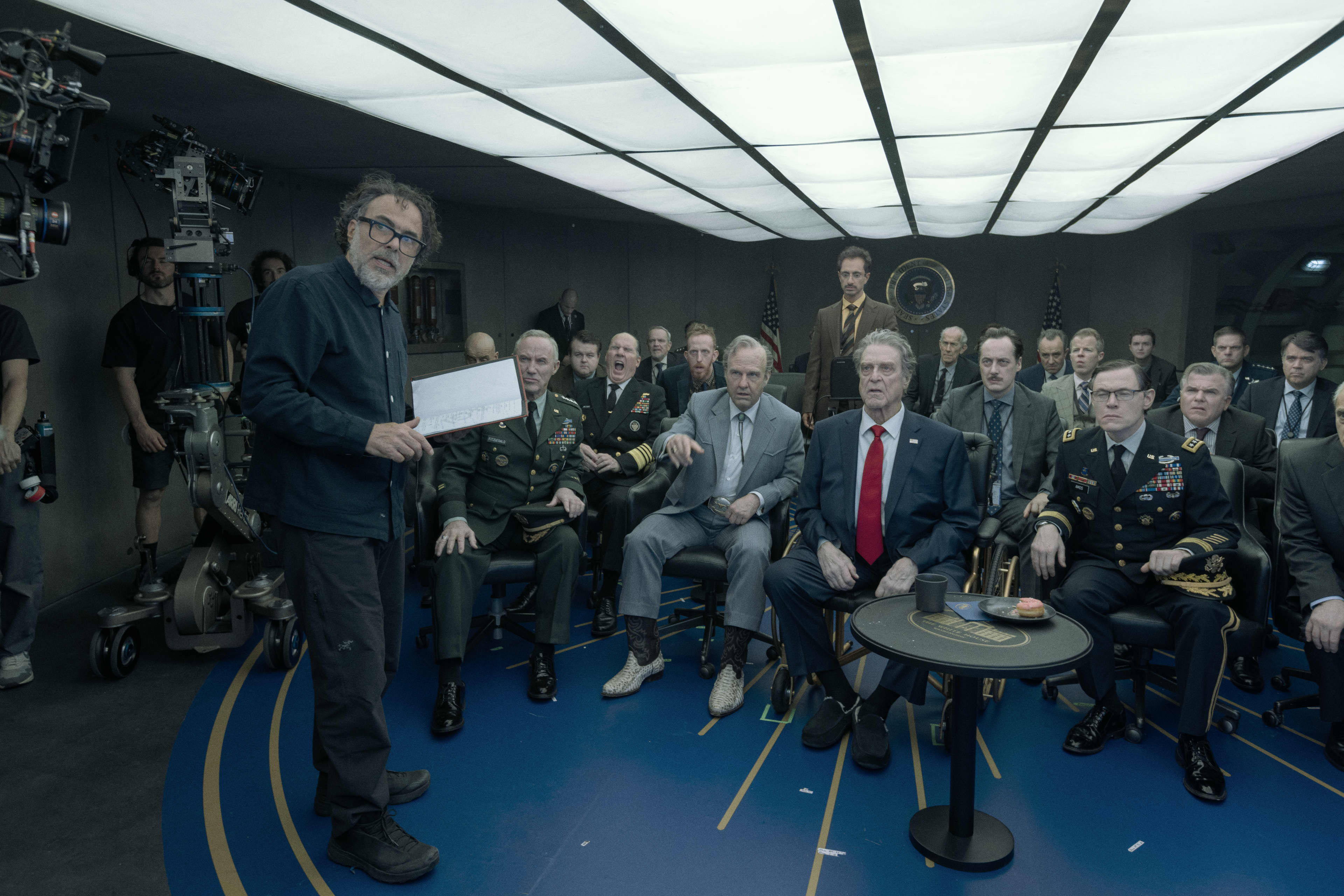 Director Alejandro G Iñárritu (left) takes the Digger cast through their paces.