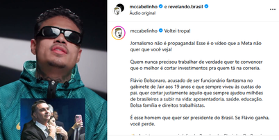 Vídeo postado pelo MC Cabelinho faz parte do projeto Revelando Brasil, do Calma Urgente Foto: Reprodução/Instagram/@mccabelinho