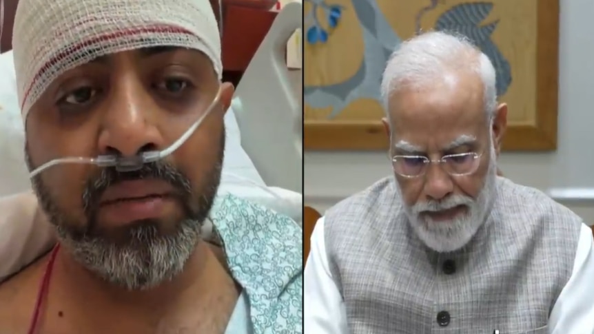 two men, one with head bandaged