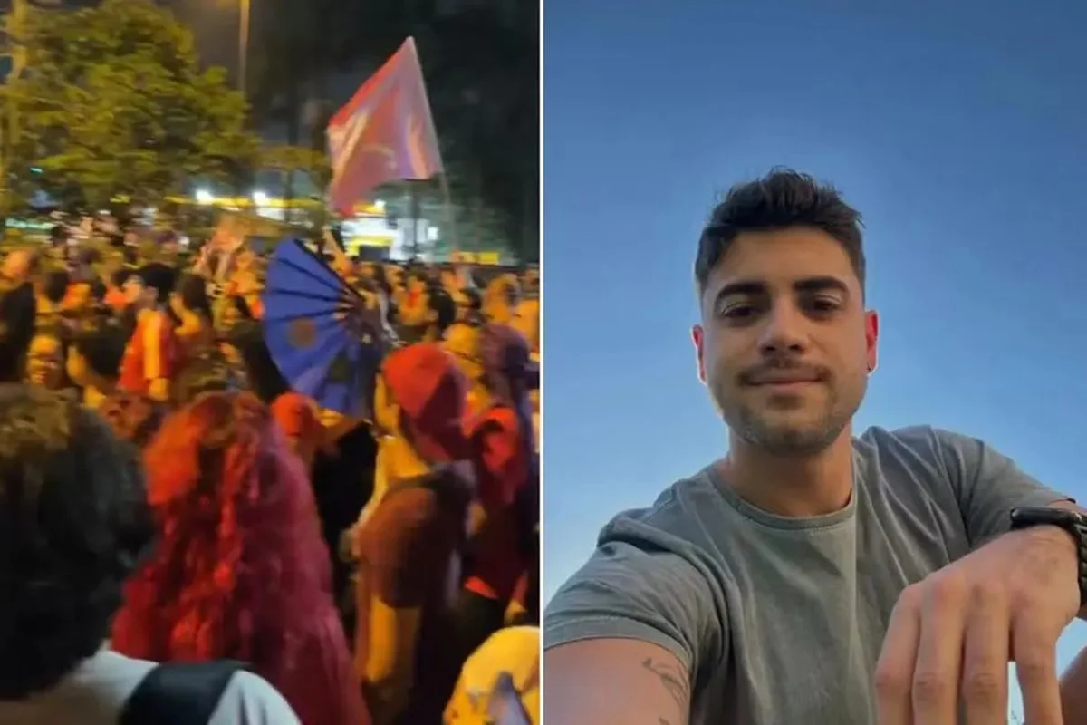 manifestação e homem de bigode