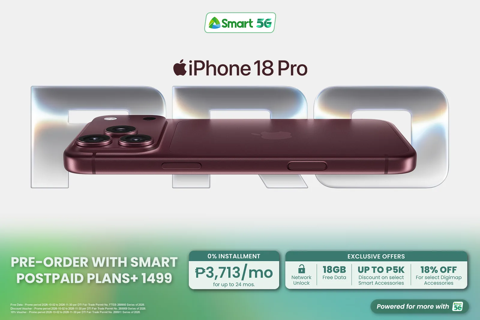 Smart iPhone 18 Pro pre-order key visual with Postpaid Plans+ 1499 pricing