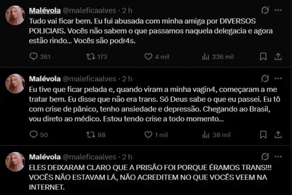 Malévola afirma que foi abusada por policiais egípcios durante prisão